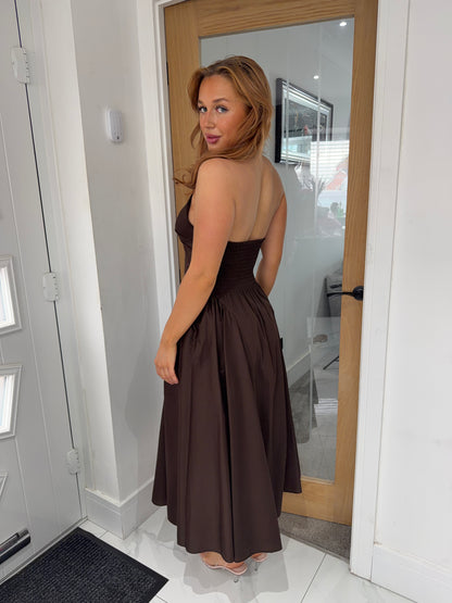 Paia Chocolate Midi Halter-neck Dress