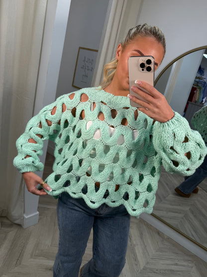 Bluebell Crochet Knit Sweater - Mint