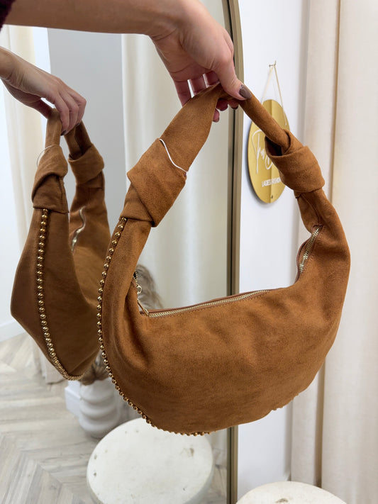 Gloria Studded Shoulder Bag - Tan