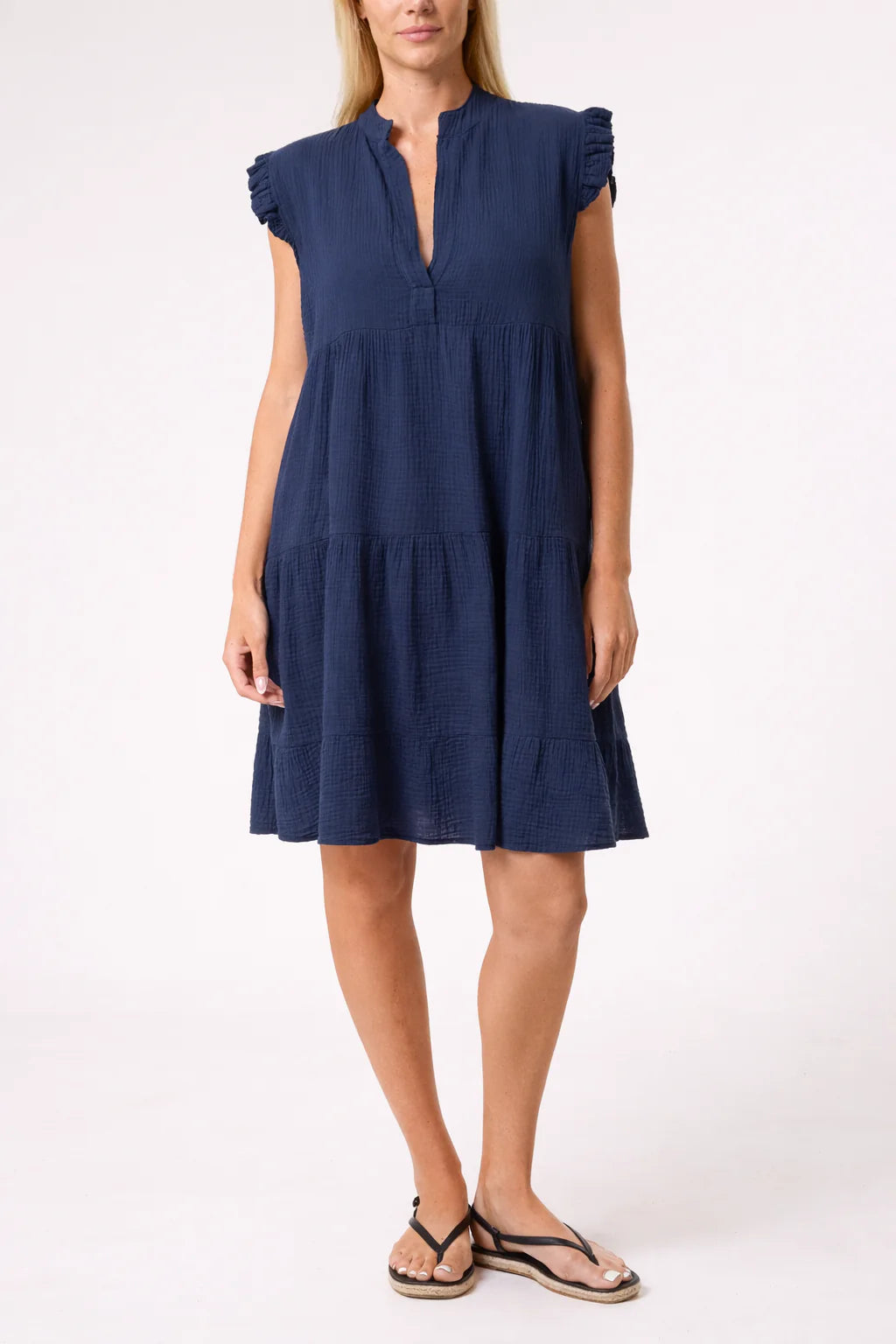 Cleo Cheesecloth Midi Dress - Navy