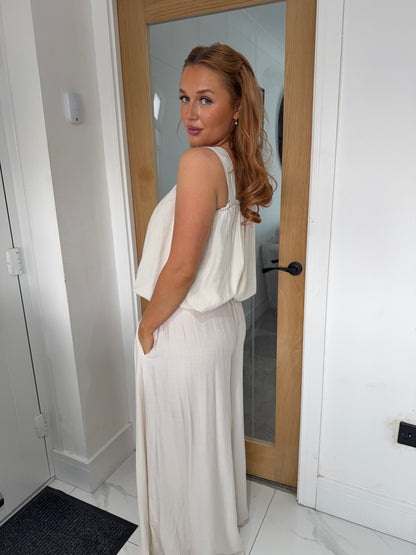 Stella Balloon Top & Wide Leg Trouser Set - Beige