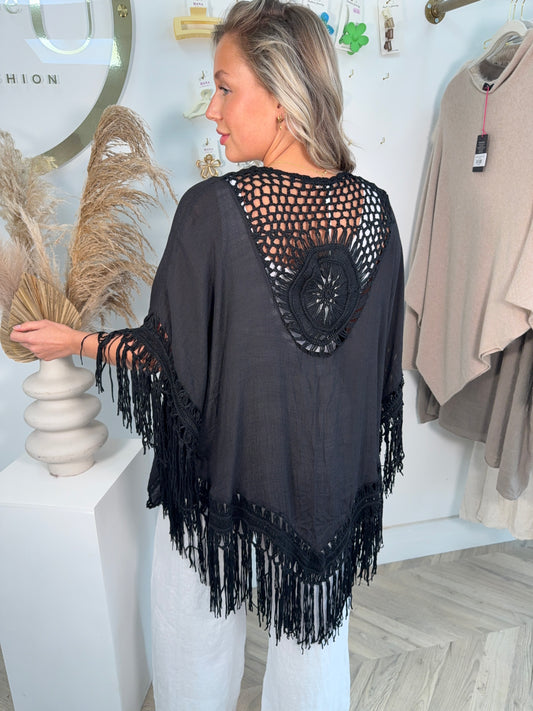 Effie Crochet Coverup Shawl - Black