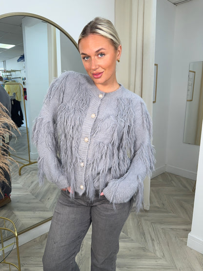 Zoey Grey Tassel Pearl Buttoned Cardigan
