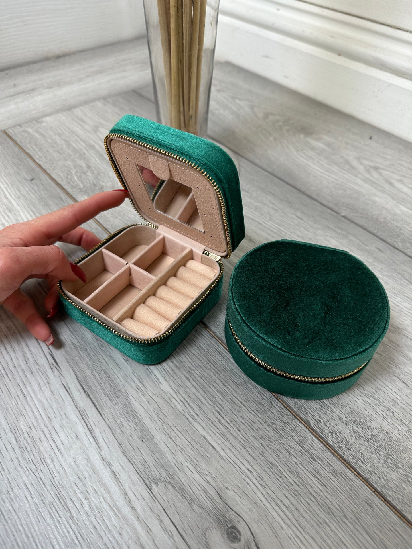 Green Velvet Mini Jewellery Travel Box