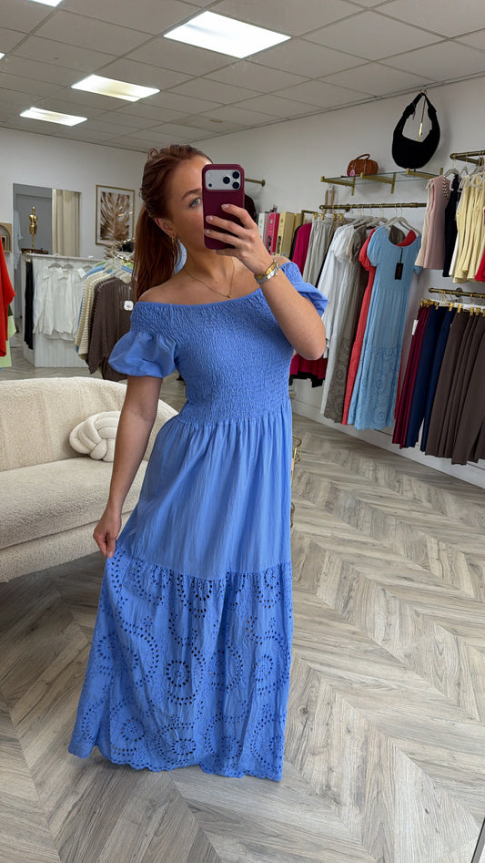 Lottie Puff Sleeve Maxi Dress - Cornflour Blue