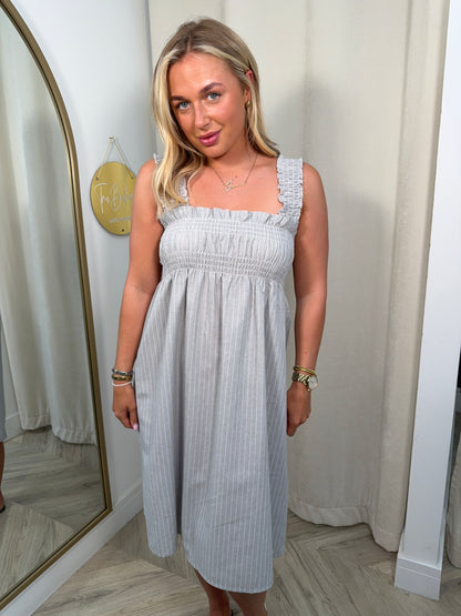 Clarissa Stripe Midi Dress - Greige