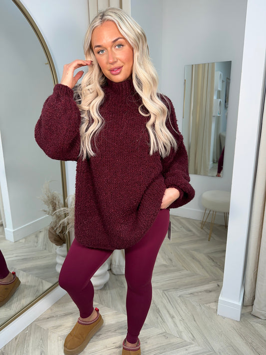 Harley Bobble Slouchy Jumper - BURGUNDY