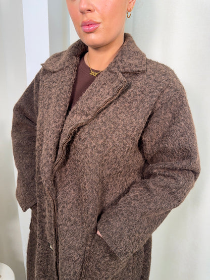 Odette Boucle Longline Coat - Dark Brown
