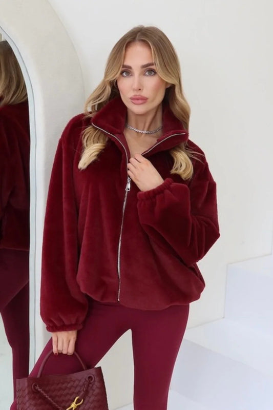 Fur Hannah Zip Jacket - Burgundy