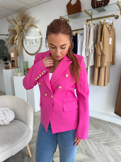 Harper Gold Buttoned Structured Blazer - Raspberry