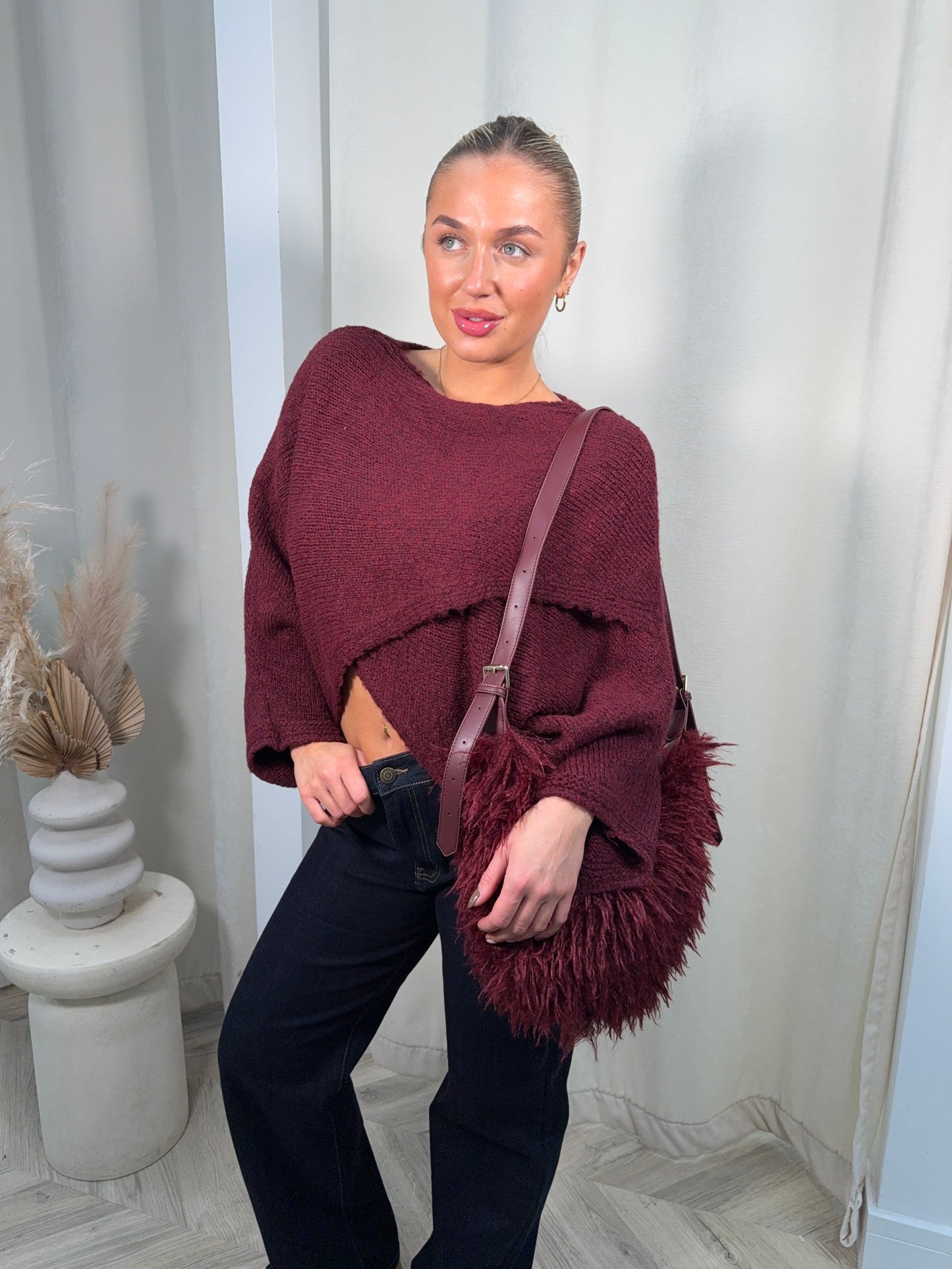 Lavinia Cross Front Sweater - Burgundy