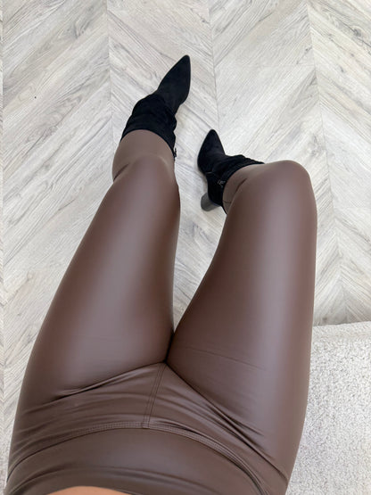Leather Look Leggings - CHOCOLATE
