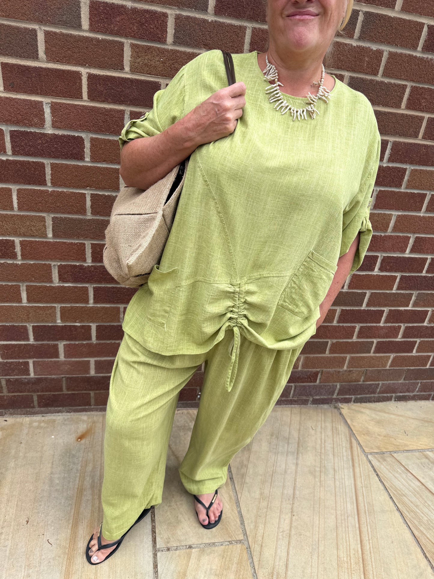 CURVE Natalie Linen Ruched Two Peice - Olive