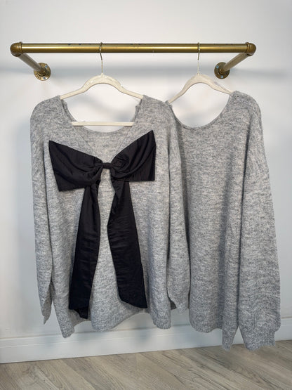 Kiraé Bow Longline Sweater - Grey