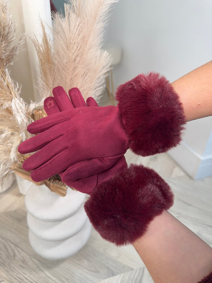 Odette Fur Glove - Burgundy