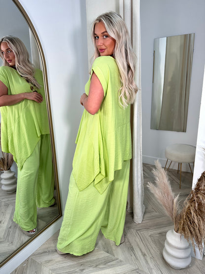 Lime Green Adina Linen Cotton Trousers