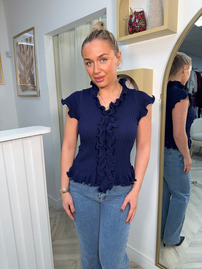 Fiora Frilly Top - Navy
