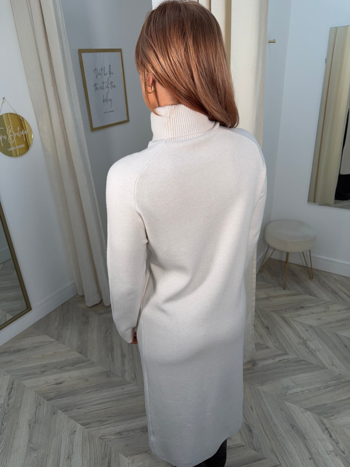 Grace High Neck Slit Front Jumper - Cream