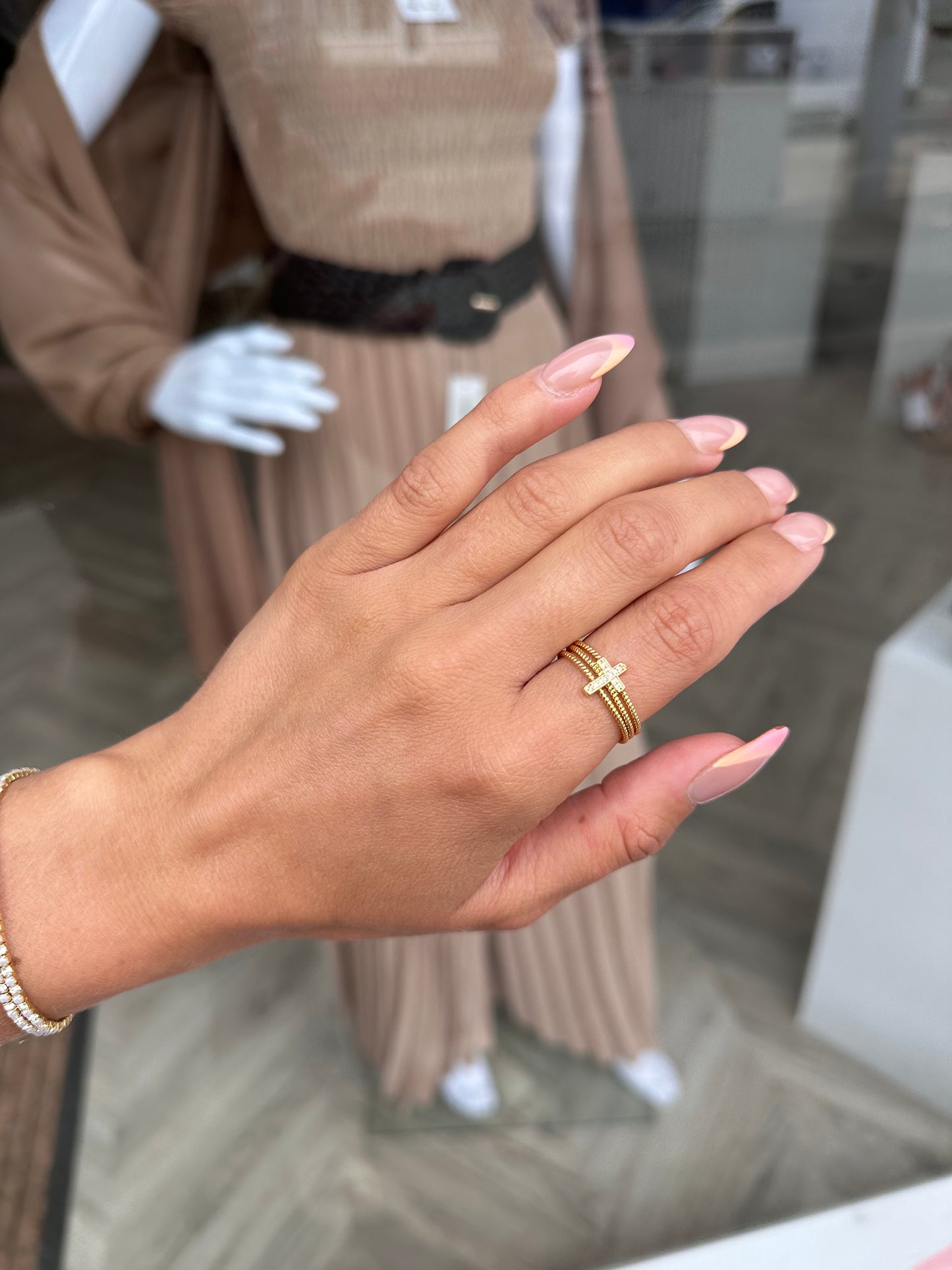 Gold Cross Stacked Ring