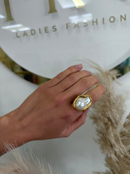 Large Pearl Adjustable Ring
