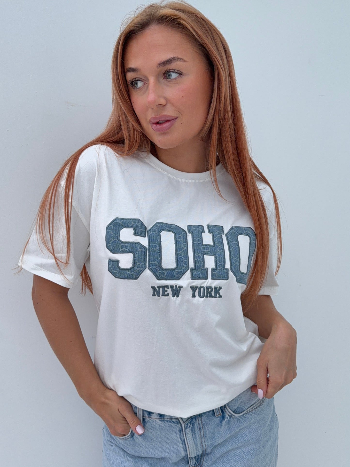 Soho Oversized Tee - White/Blue