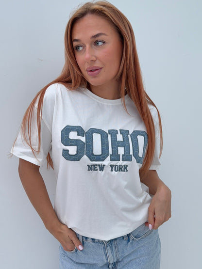 Soho Oversized Tee - White/Blue