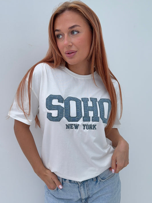 Soho Oversized Tee - White/Blue