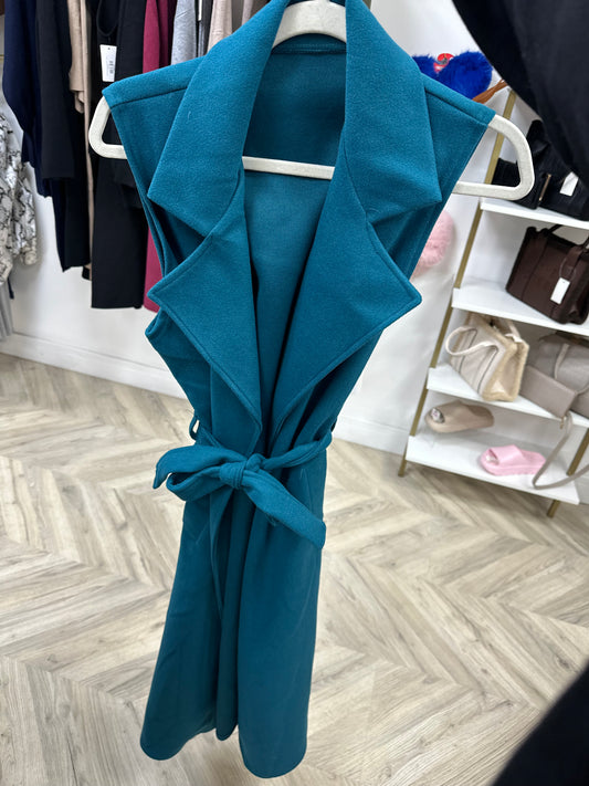 Isabelle Sleeveless Trench Coat - Teal