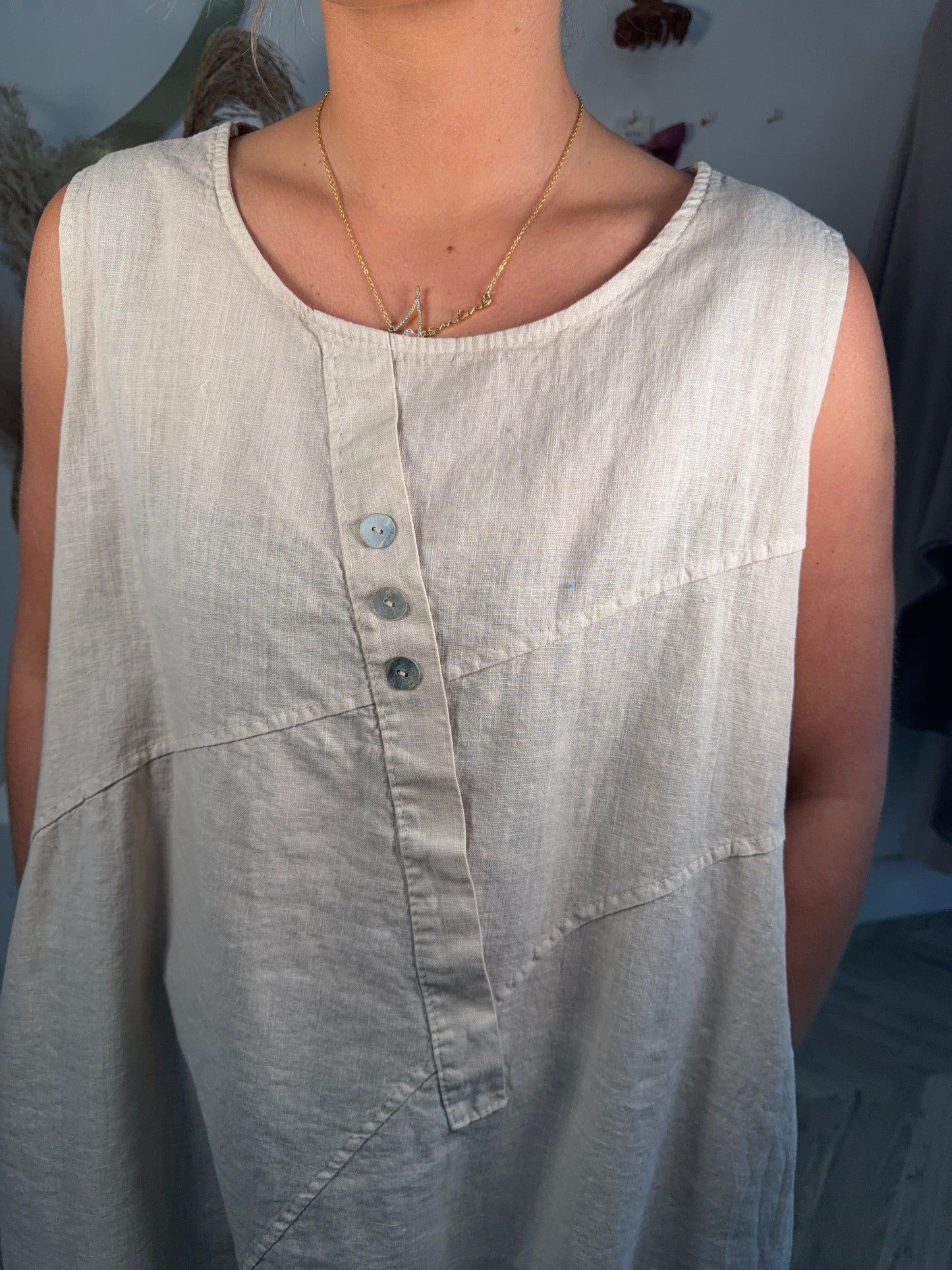 Pops Linen Vest Top - Beige
