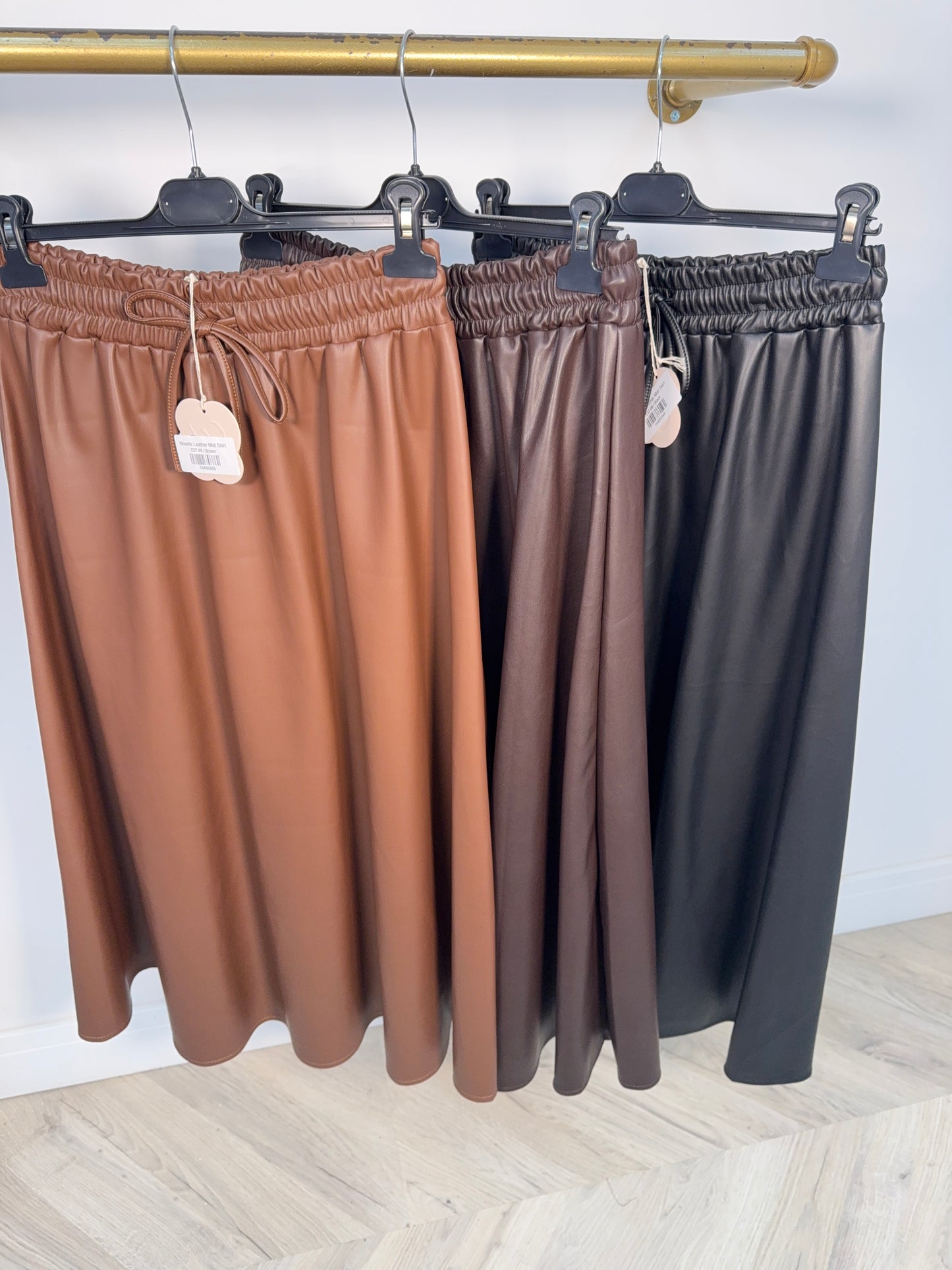 Novella Leather Midi Skirt