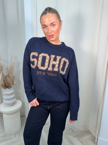 Knitted Soho Printed Sweater - Navy