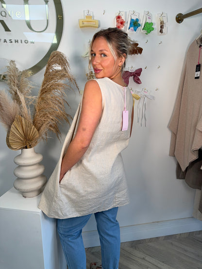 Pops Linen Vest Top - Beige