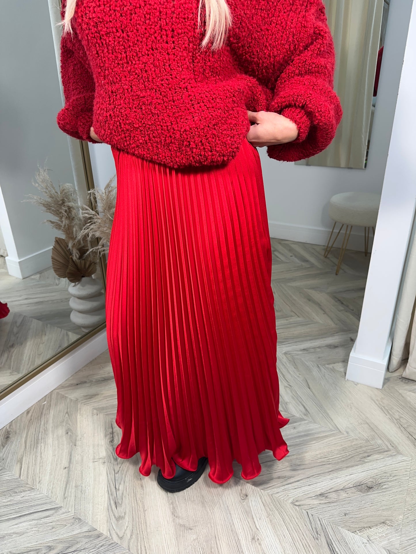 Red Alice Pleated Maxi Skirt