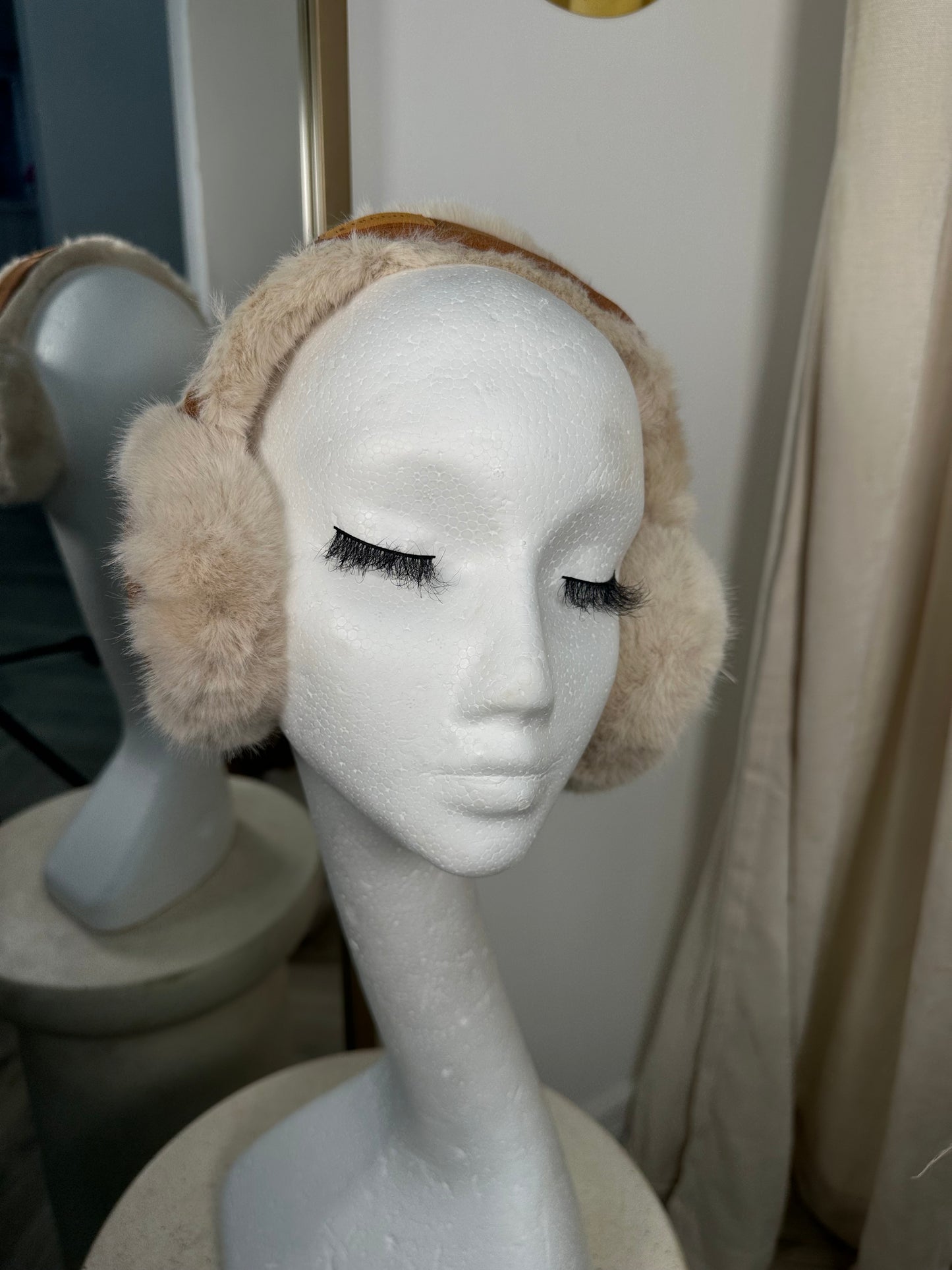 Fluffy Ear Muffs - Cream & Camel