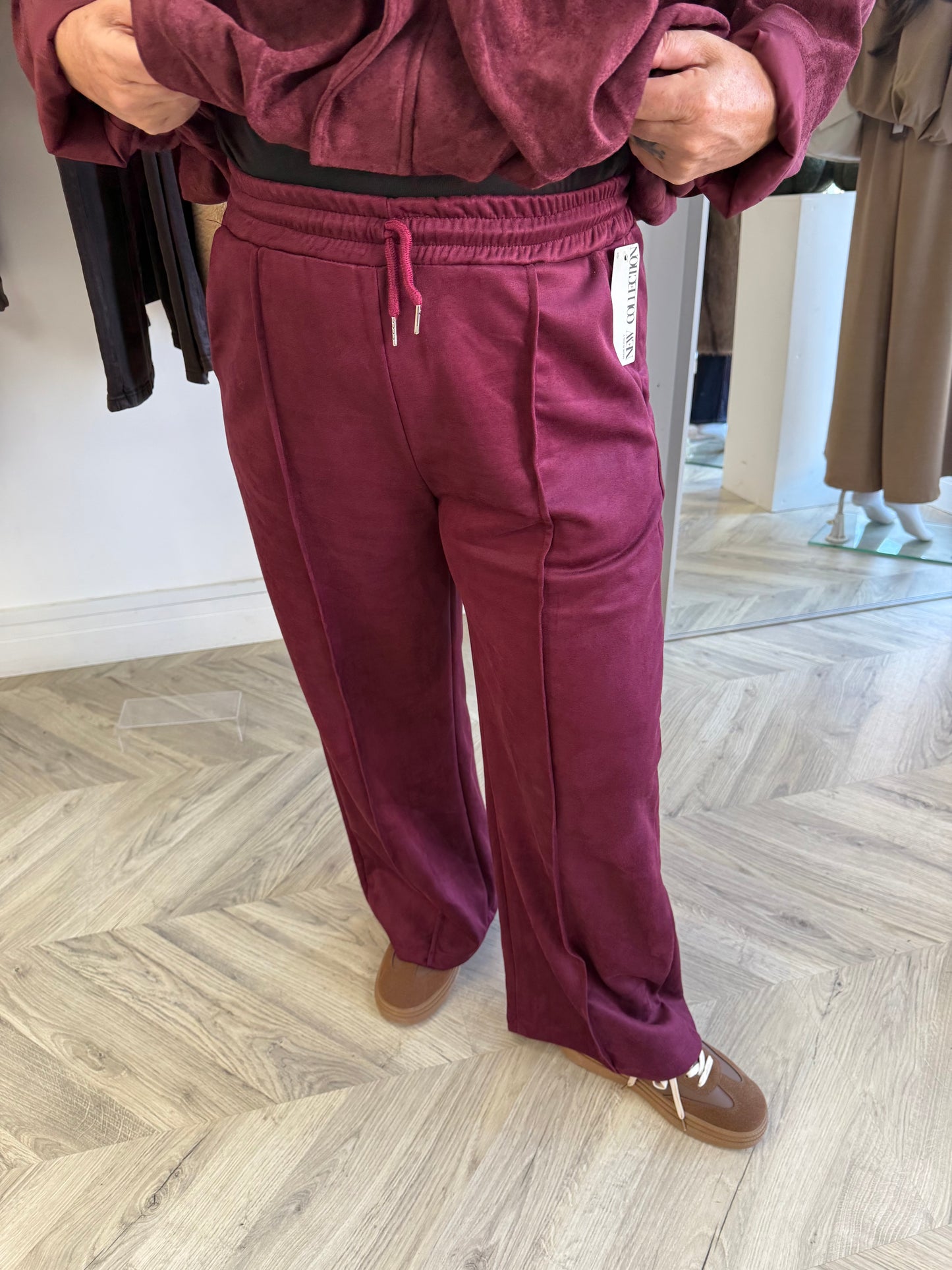 Suede Chloe Lined Trousers - BURGUNDY
