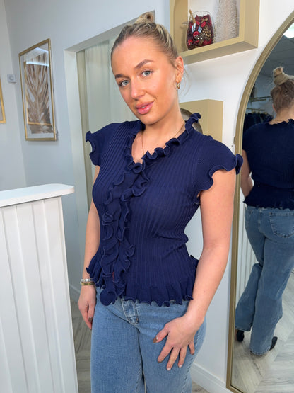 Fiora Frilly Top - Navy