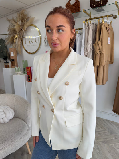 Harper Gold Buttoned Structured Blazer - Cream