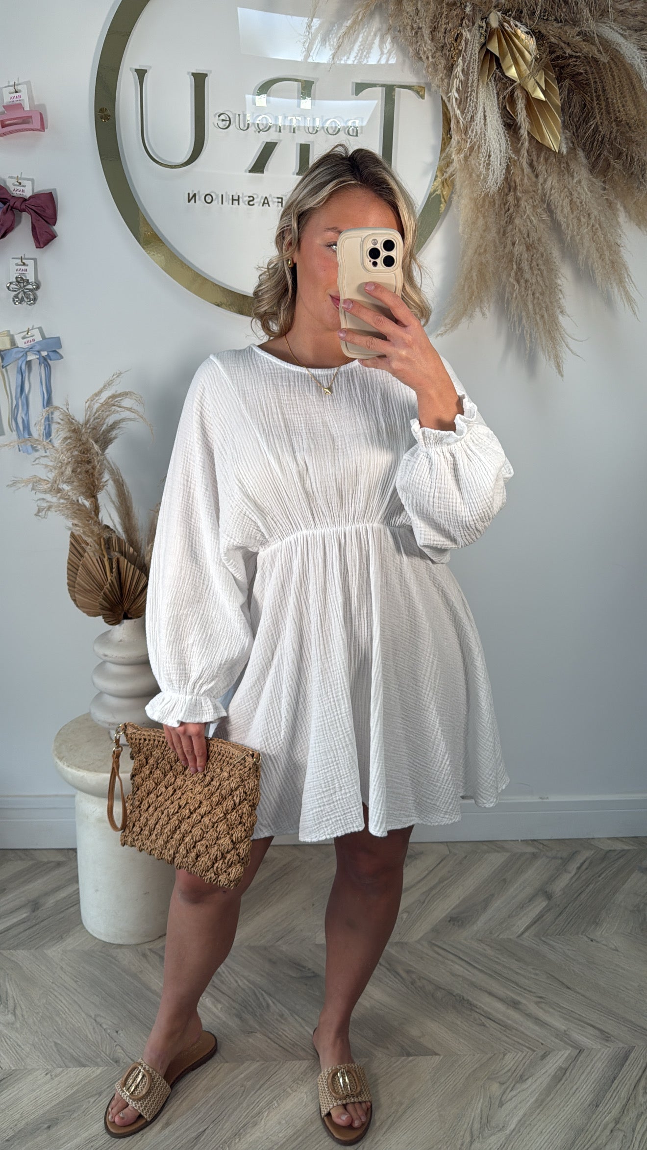 Jemma Cheesecloth Mini Dress - White