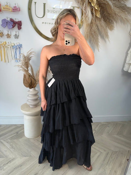 Priscilla Tiered Bandeau Maxi Dress - Black