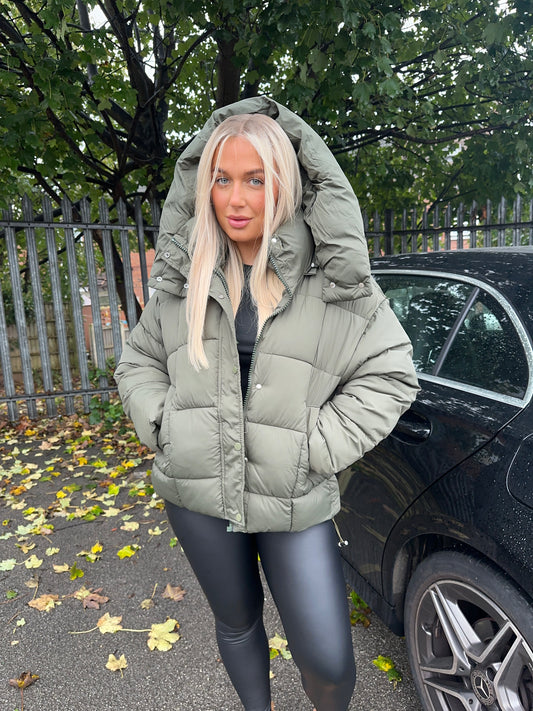 Sia Padded Hooded Puffer Coat - KHAKI