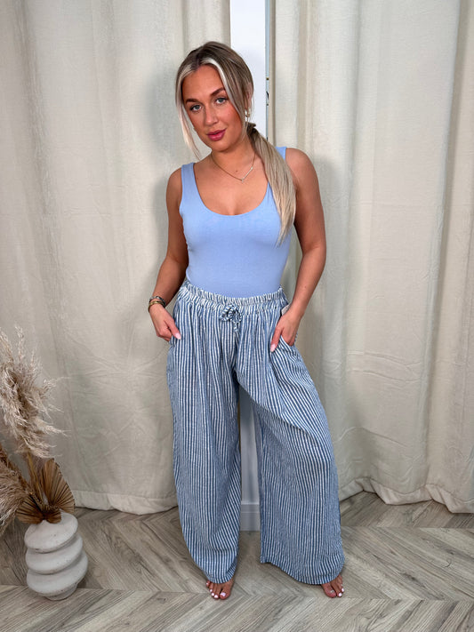 Blue Stripped Linen Trousers