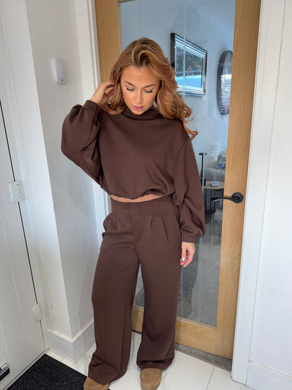 Lucy Tailored Cotton Set - Dark Brown