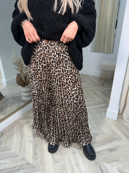 Leopard Alice Pleated Maxi Skirt