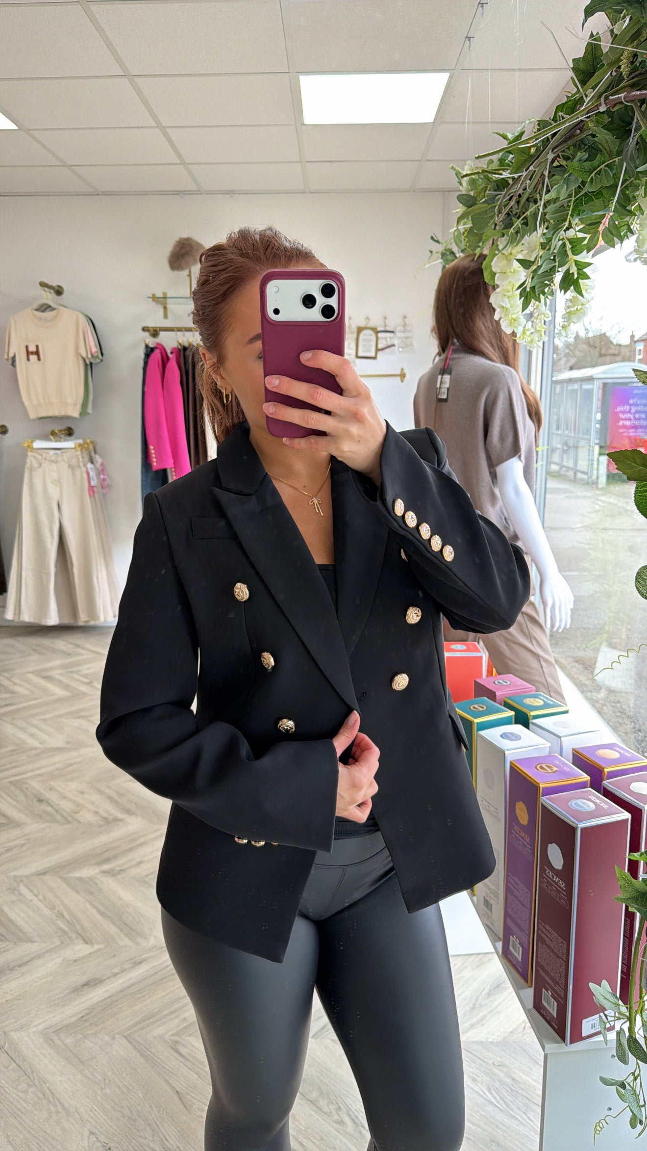 Harper Gold Buttoned Structured Blazer - Black