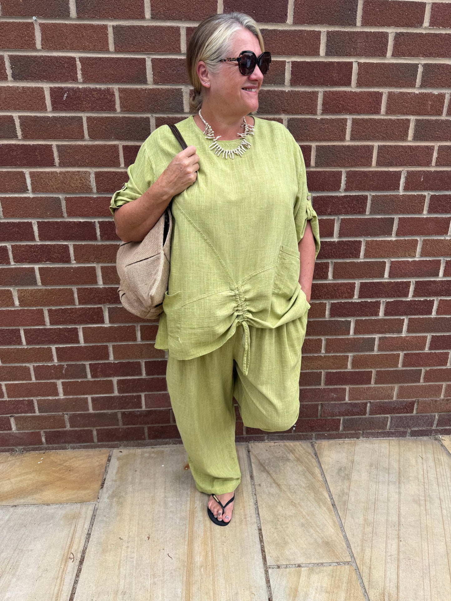 CURVE Natalie Linen Ruched Two Peice - Olive