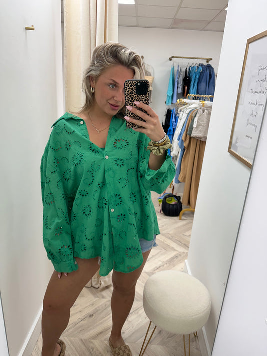Green Broderie Anglaise Pia Oversized Shirt