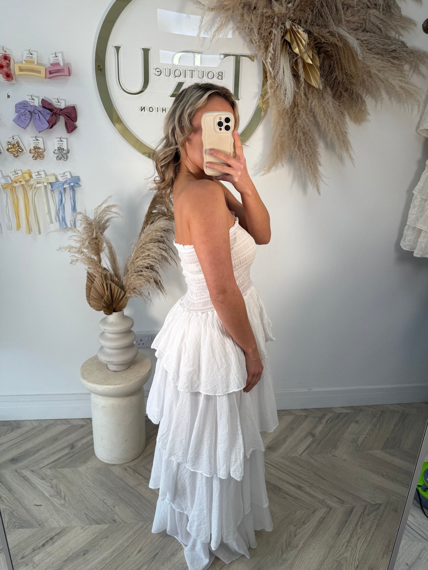 Priscilla Tiered Bandeau Maxi Dress - White
