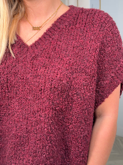Ainslee Bobble Knit Sweater - BURGUNDY