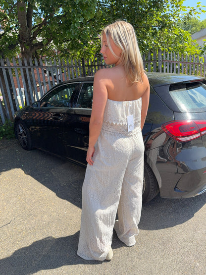 Madelyn Lace Bandeau Jumpsuit - Beige