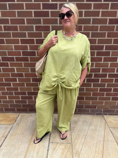 CURVE Natalie Linen Ruched Two Peice - Olive